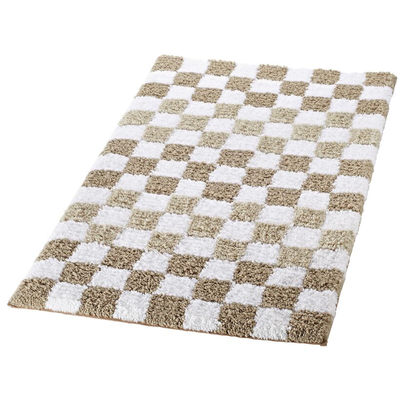 Beiger Teppich mit weißem Karomuster