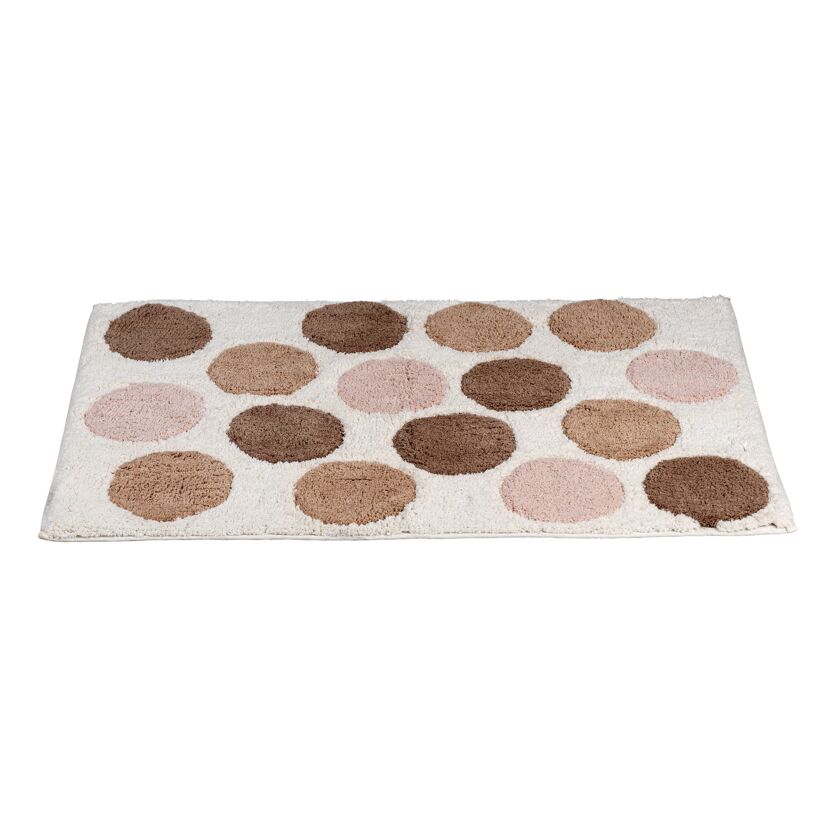 Beige Badematte Tibet mit braunen und rosa Punkten
