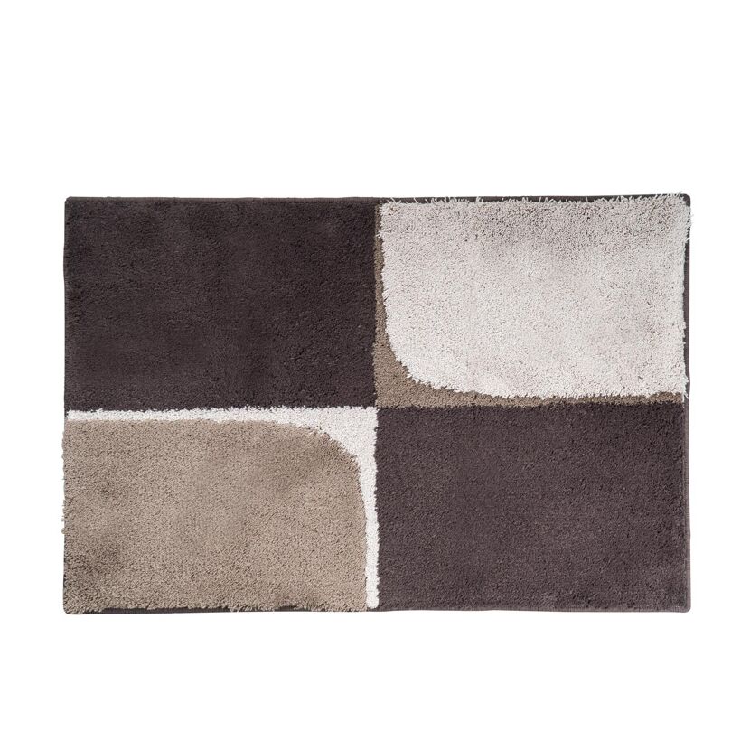 Beige-brauner Badteppich mit geometrischem Muster.