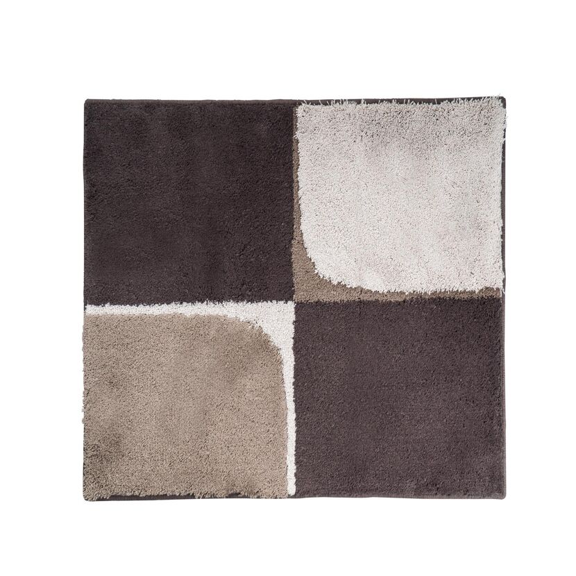 Beige-brauner Badteppich mit Schachbrettmuster.