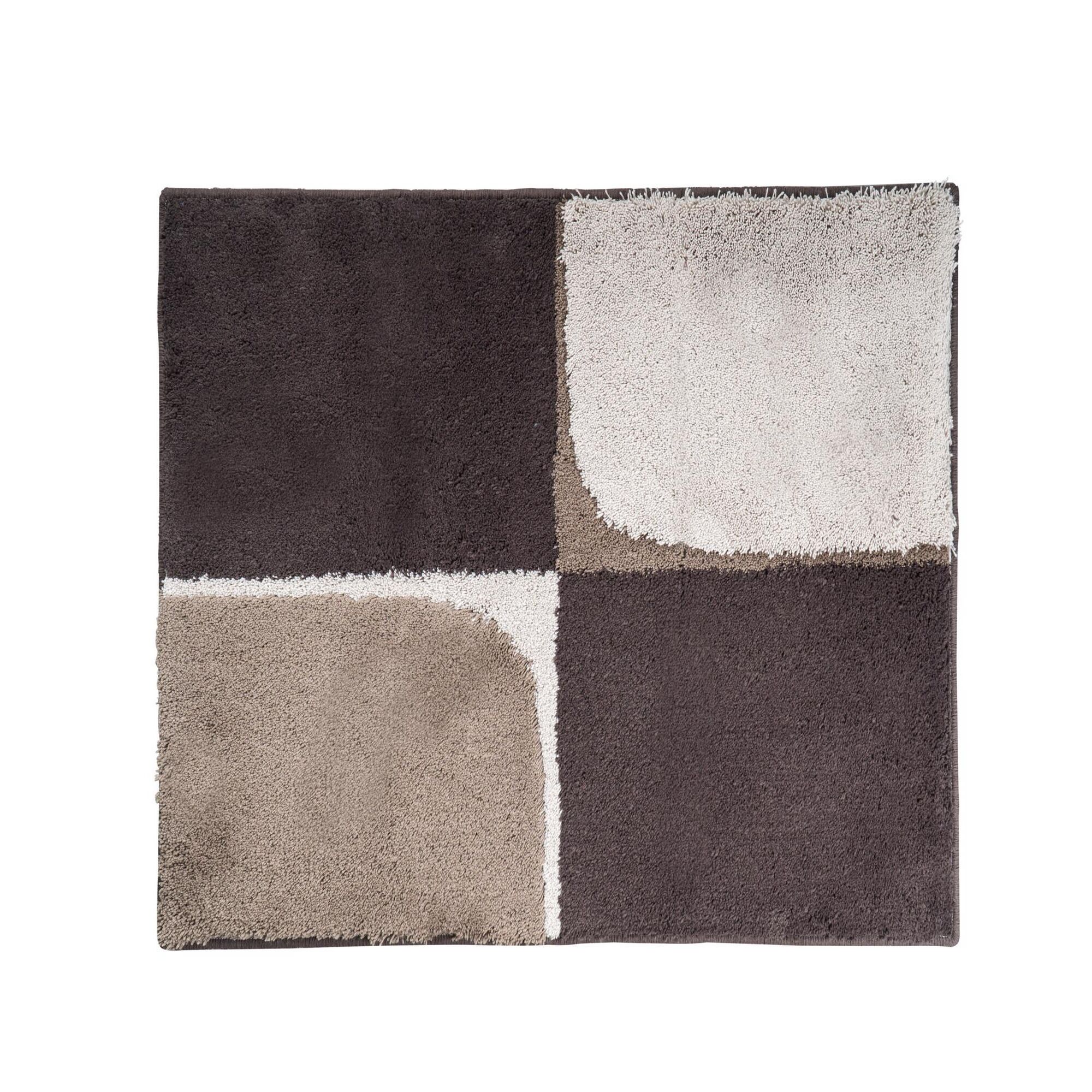 Beige-brauner Badteppich mit Schachbrettmuster.