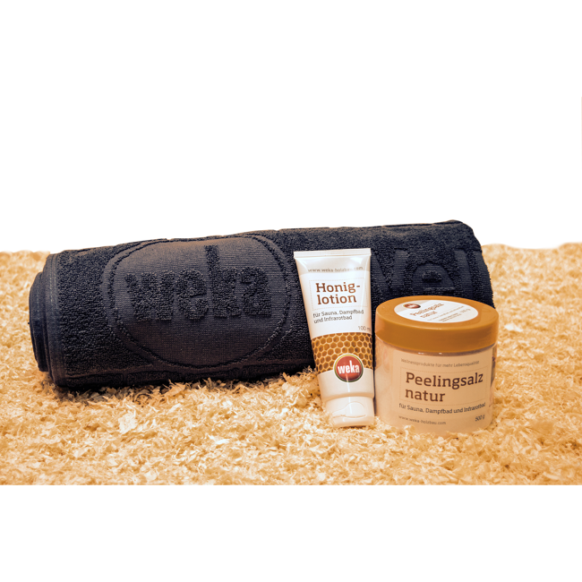 Bild von Sauna-Geschenkset Peelingsalz, Honiglotion, Saunahandtuch