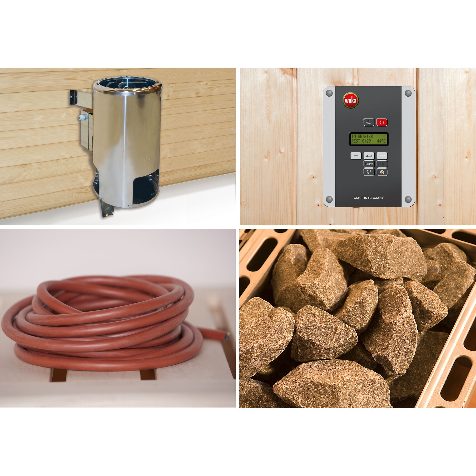 Saunaofen, Steuergerät, Kabel und Saunasteine