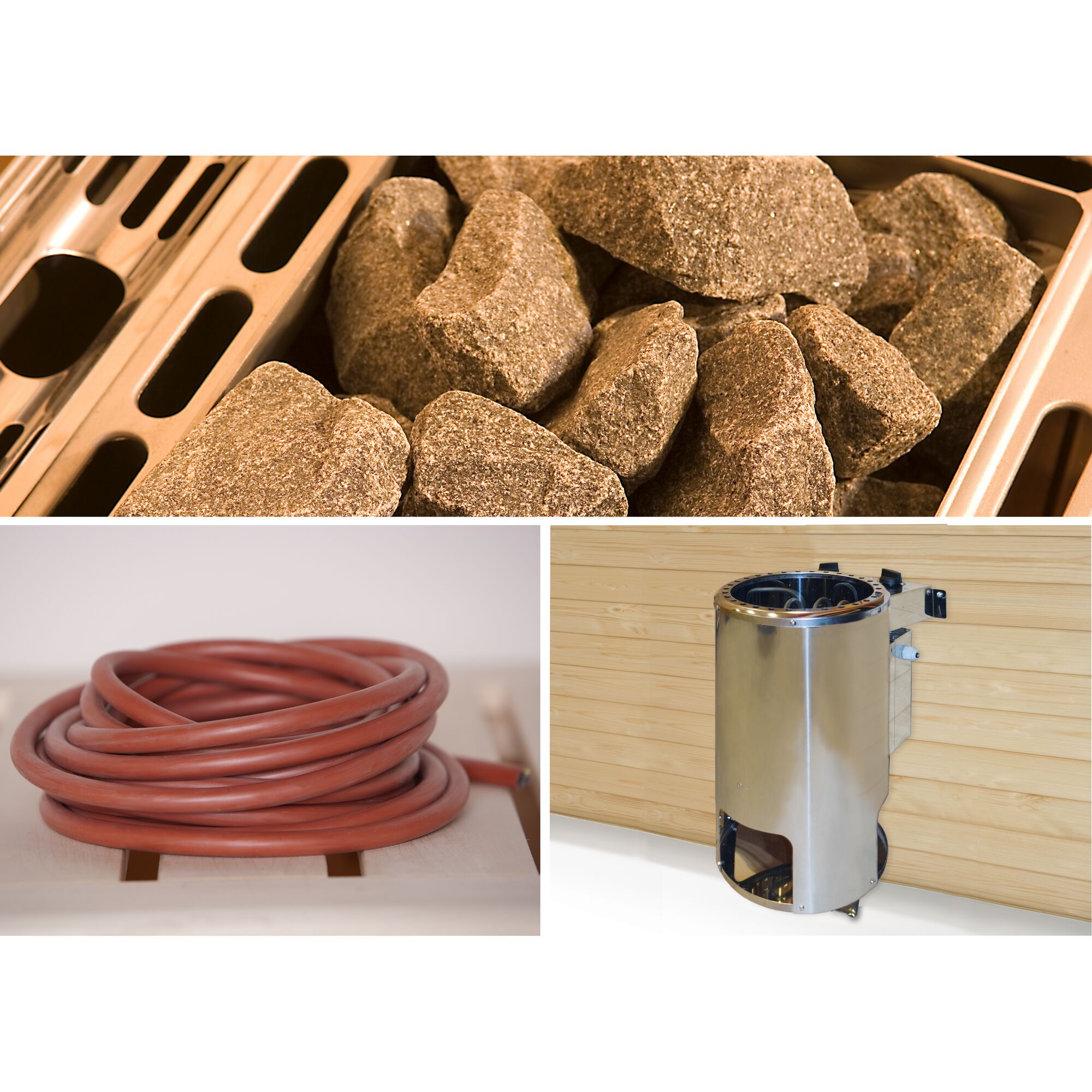 Saunasteine, Schlauch und Saunaofen