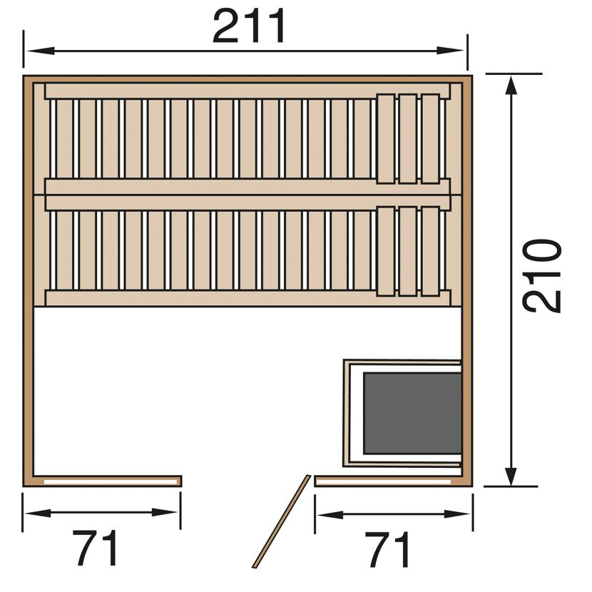 Design-Sauna 'Kemi Panorama 3' 209 x 210 cm inklusive Ofen 'OS', Glastür, Fenster