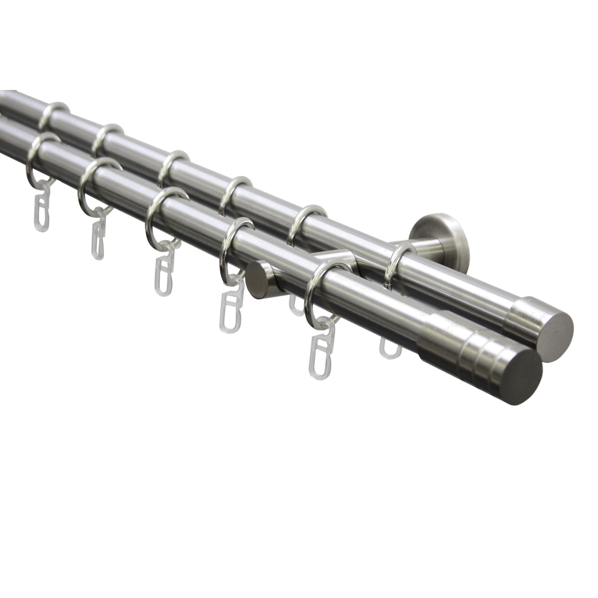 Doppelte Gardinenstange aus Edelstahl mit Ringen