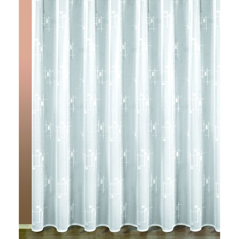 Weißer Jacquard-Scheibengardine mit geometrischem Muster