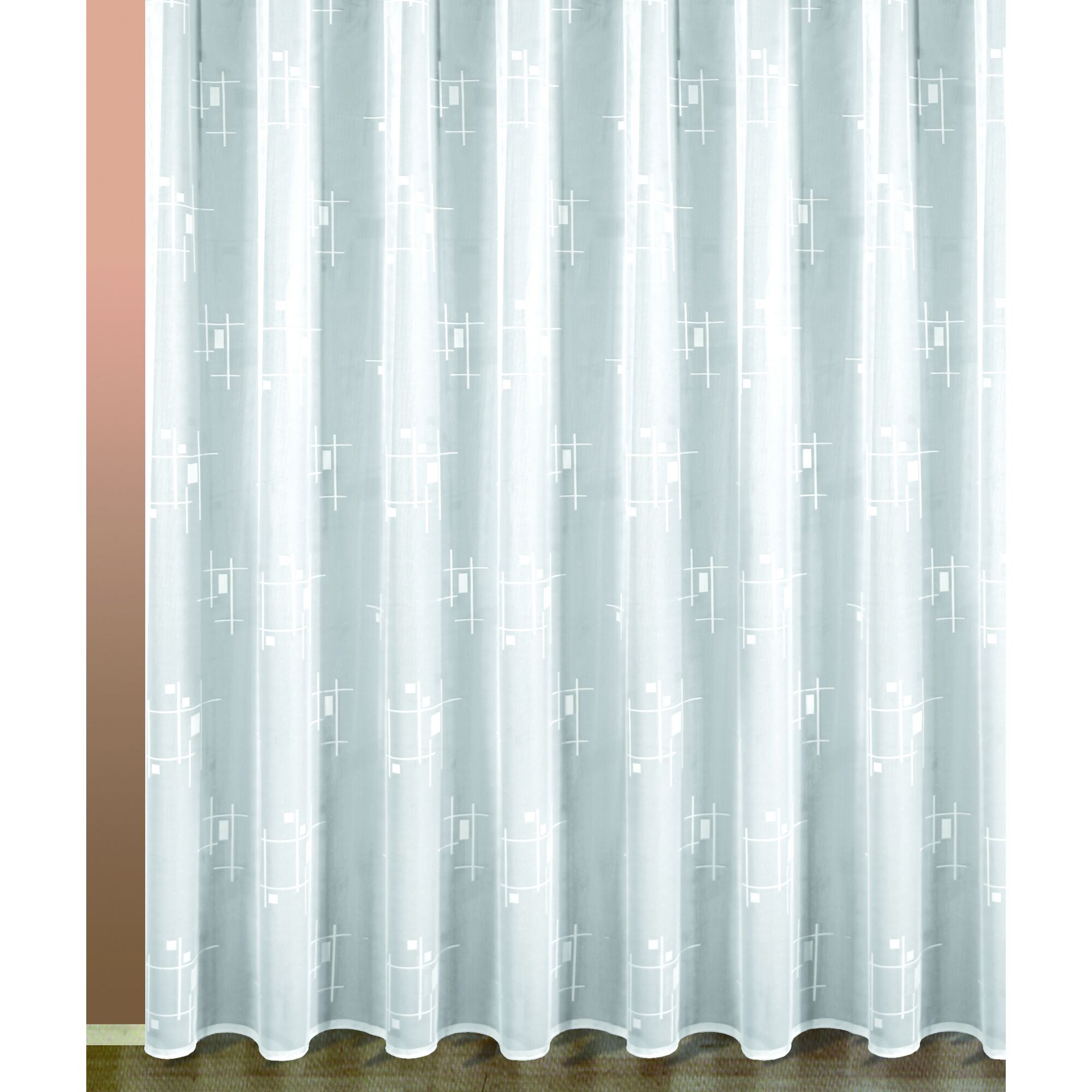 Weißer Jacquard-Scheibengardine mit geometrischem Muster