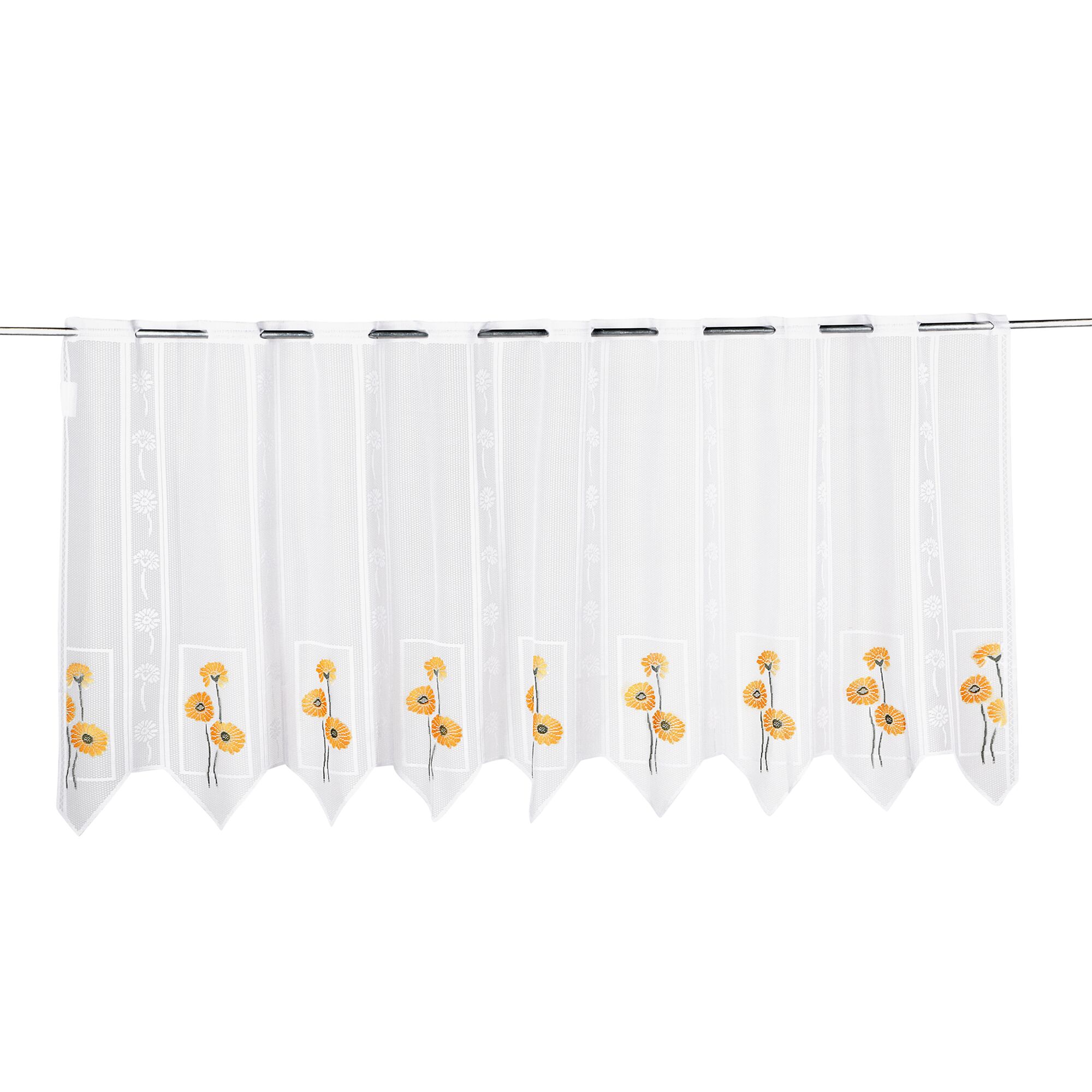 Weiße Bistrogardine mit gelben Blumen