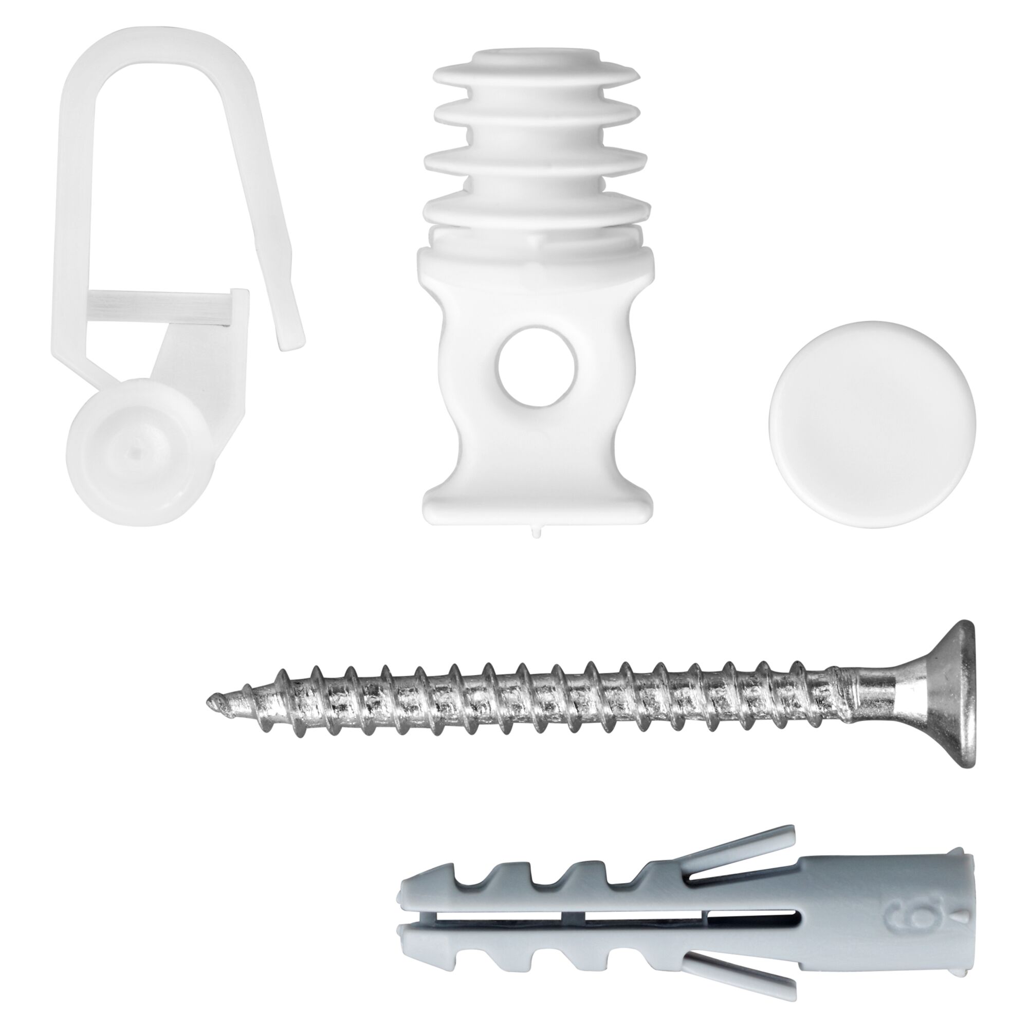 Zubehörset für Vorhangschienen: Haken, Schrauben, Dübel