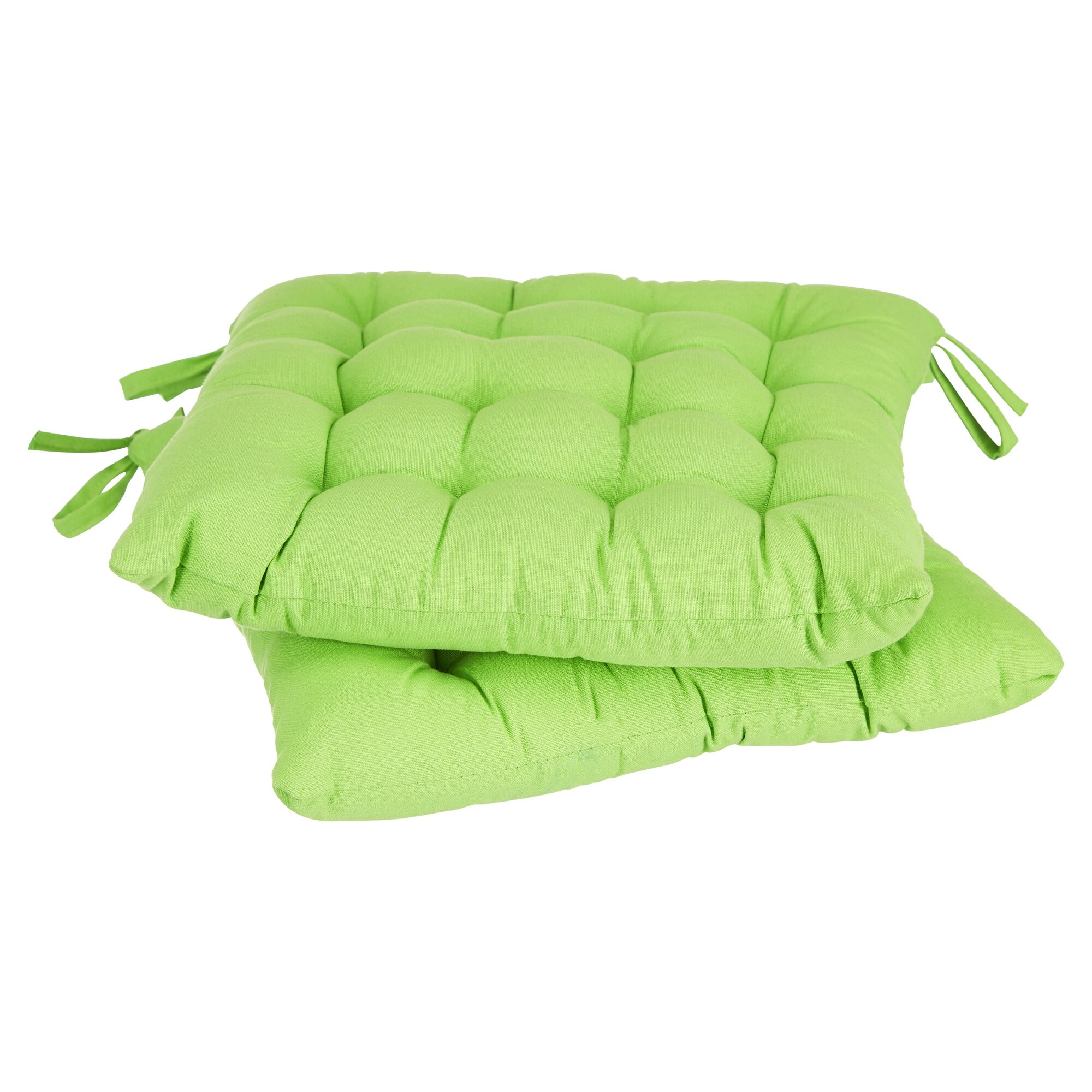 Zwei hellgrüne Stuhlkissen.