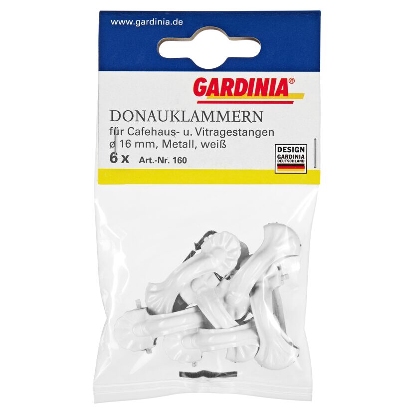 Gardina Donauklammern weiß für 16 mm Stangen, 6 Stück