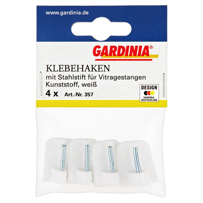 Gardina Klebehaken für Vitragestangen, 4 Stück, weiß