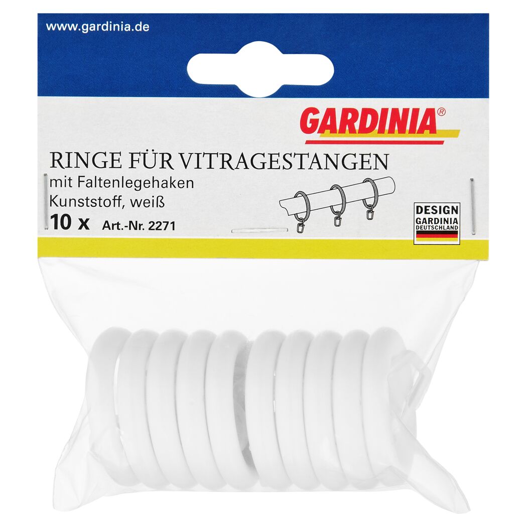Gardina Ringe für Vitragestangen, 10 Stück, weiß.