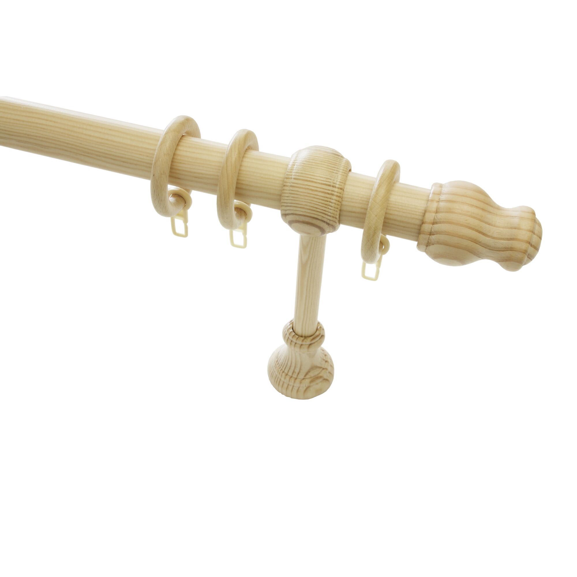 Holzgardinenstange mit Ringen.