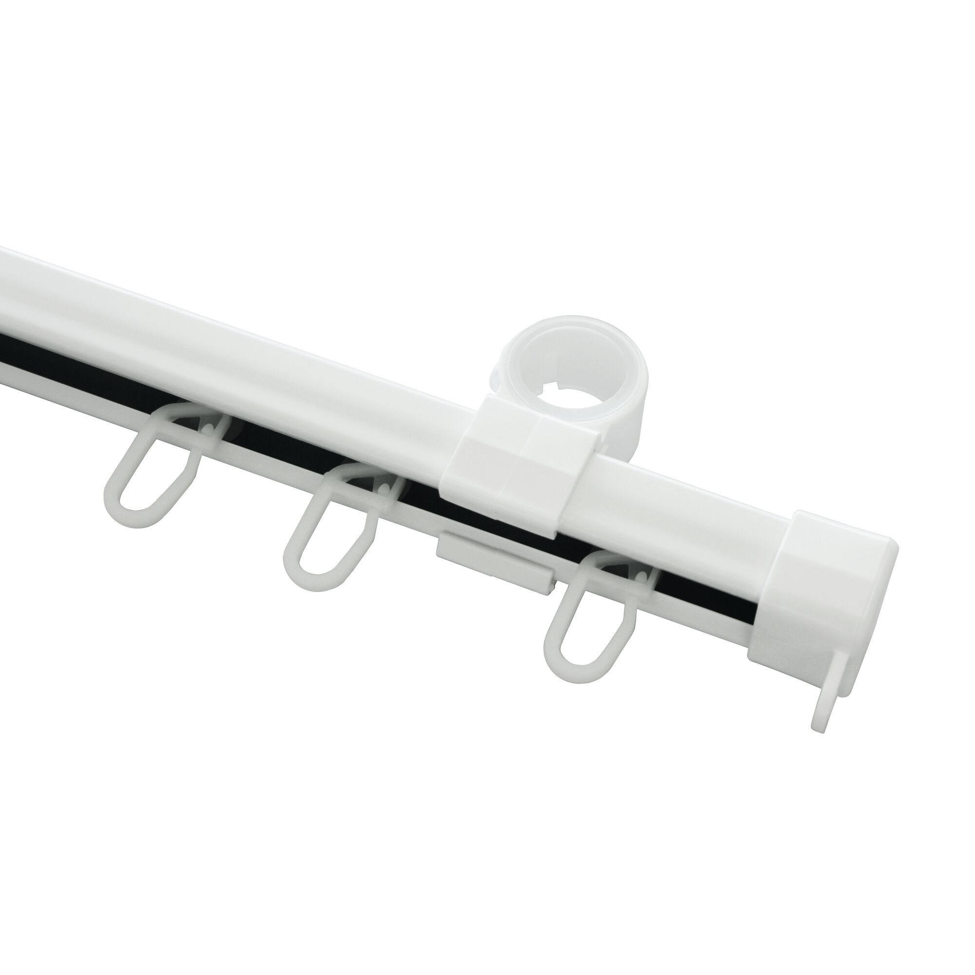 Weiße U-Laufschiene Bifo mit Gleitern