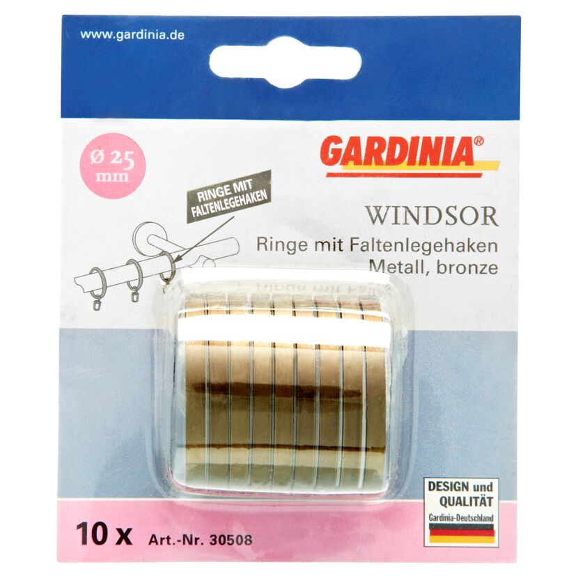 Gardina Windsor Ringe mit Faltenlegehaken, Metall, bronze