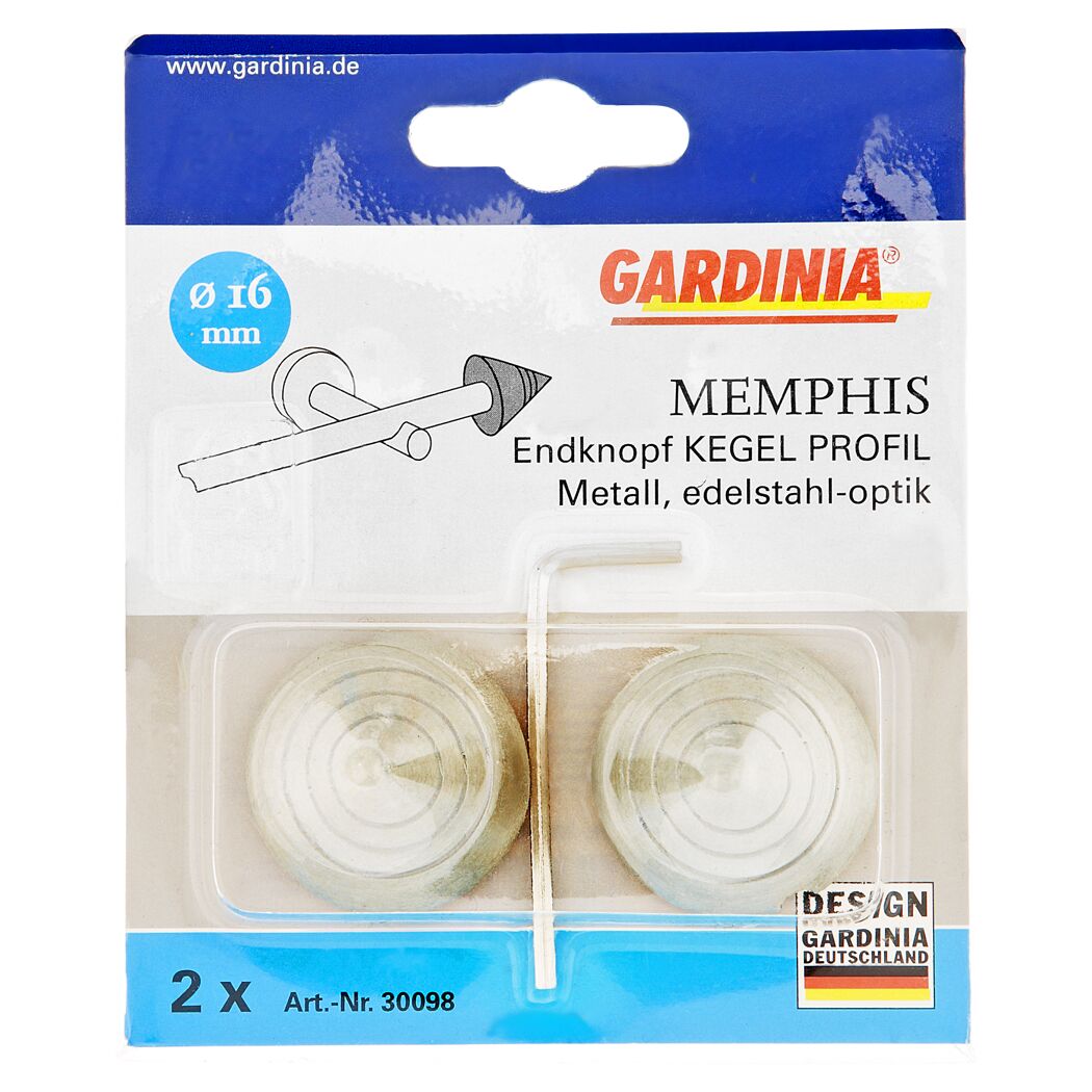Gardina Memphis Endknopf Kegel Profil, Metall, Edelstahl-Optik, 2 Stück