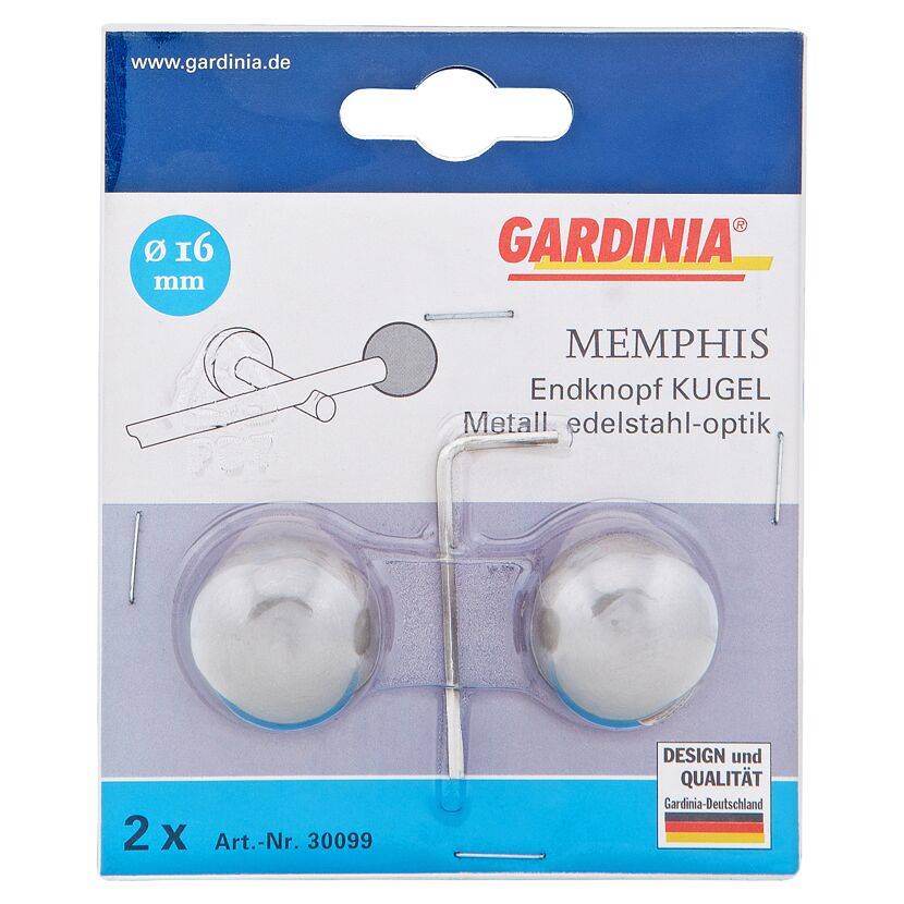 Gardina Memphis Endknopf Kugel Edelstahl Optik mit Inox Imbusschlüssel