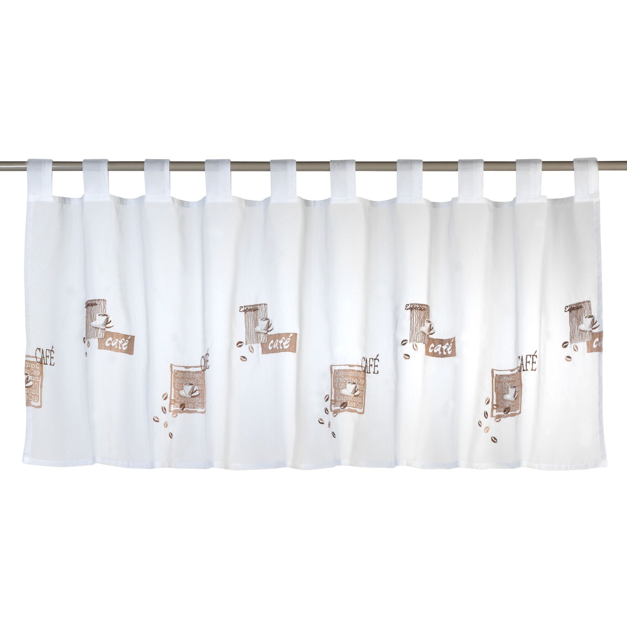 Weiße Bistrogardine mit Kaffeemotiv