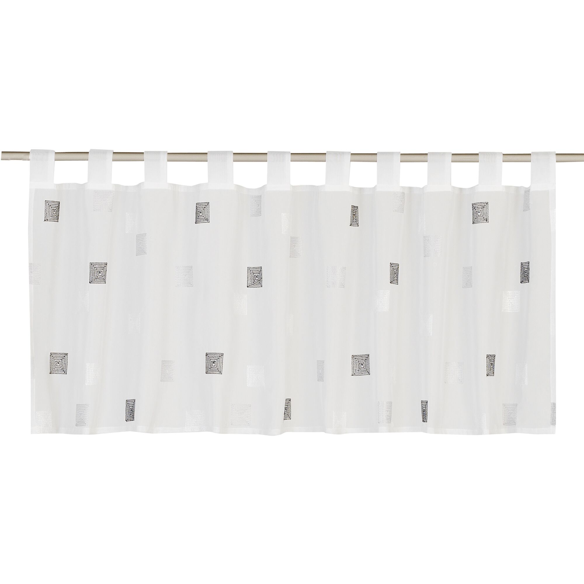 Weiße Bistrogardine "Quadro" mit quadratischem Muster