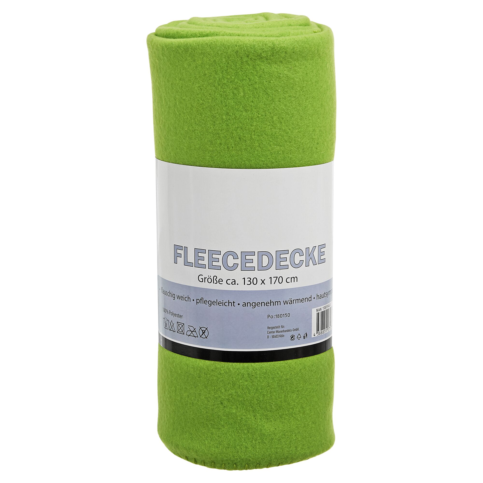 Grüne Fleecedecke, zusammengerollt.