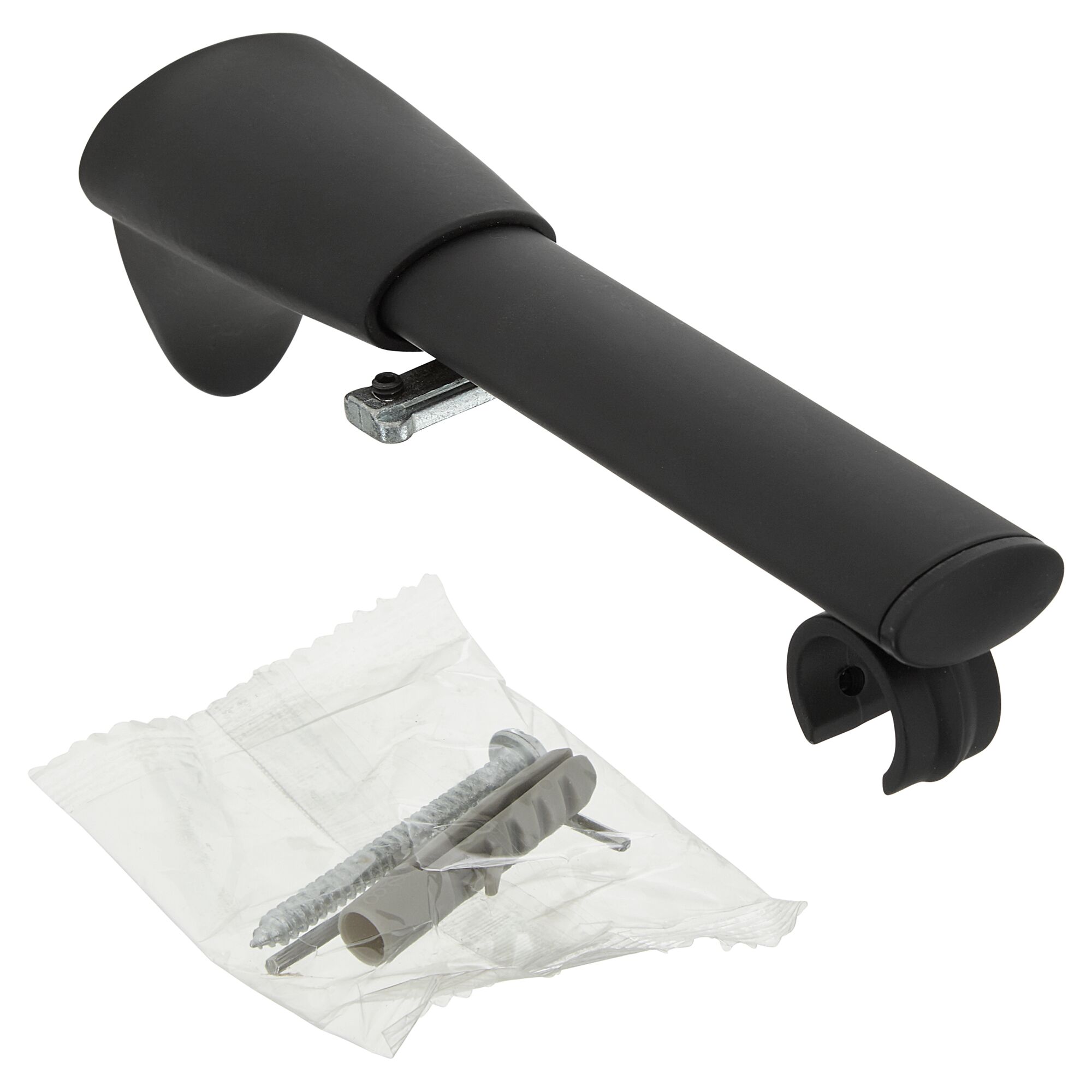 Schwarzer Universal-Träger mit Befestigungsmaterial