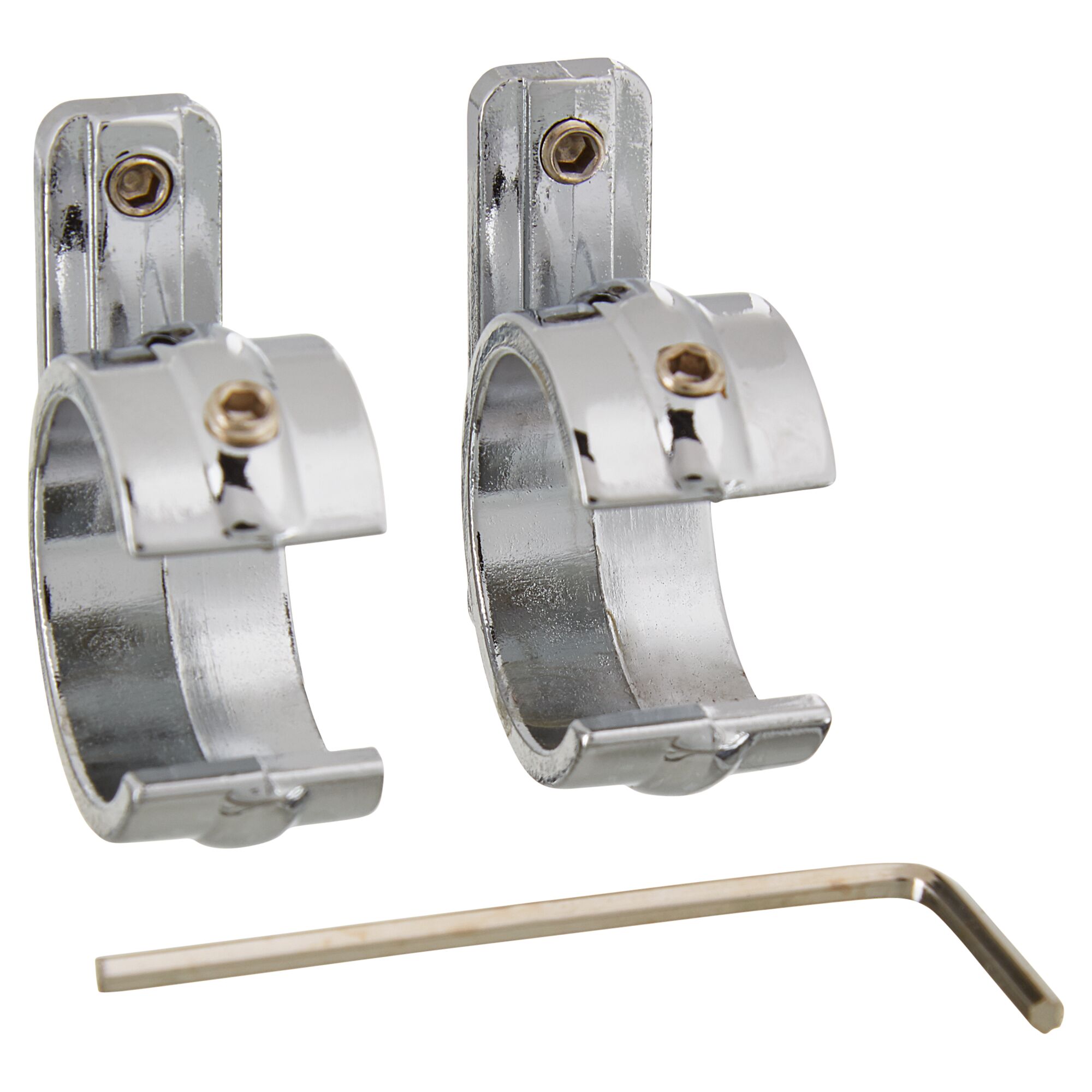 Zwei Gardinenstangen-Ringadapter aus Edelstahl mit Inbusschlüssel.