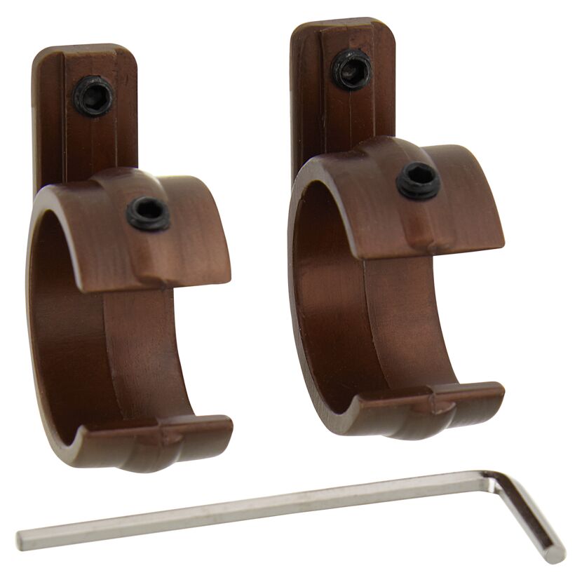Zwei bronzefarbene Gardinenstangen-Ringadapter und ein Inbusschlüssel