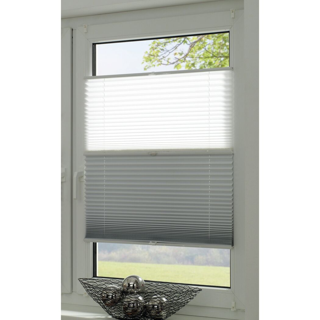 EasyFix Plissee 'Day + Night' weiß/schiefer 90 x 130 cm