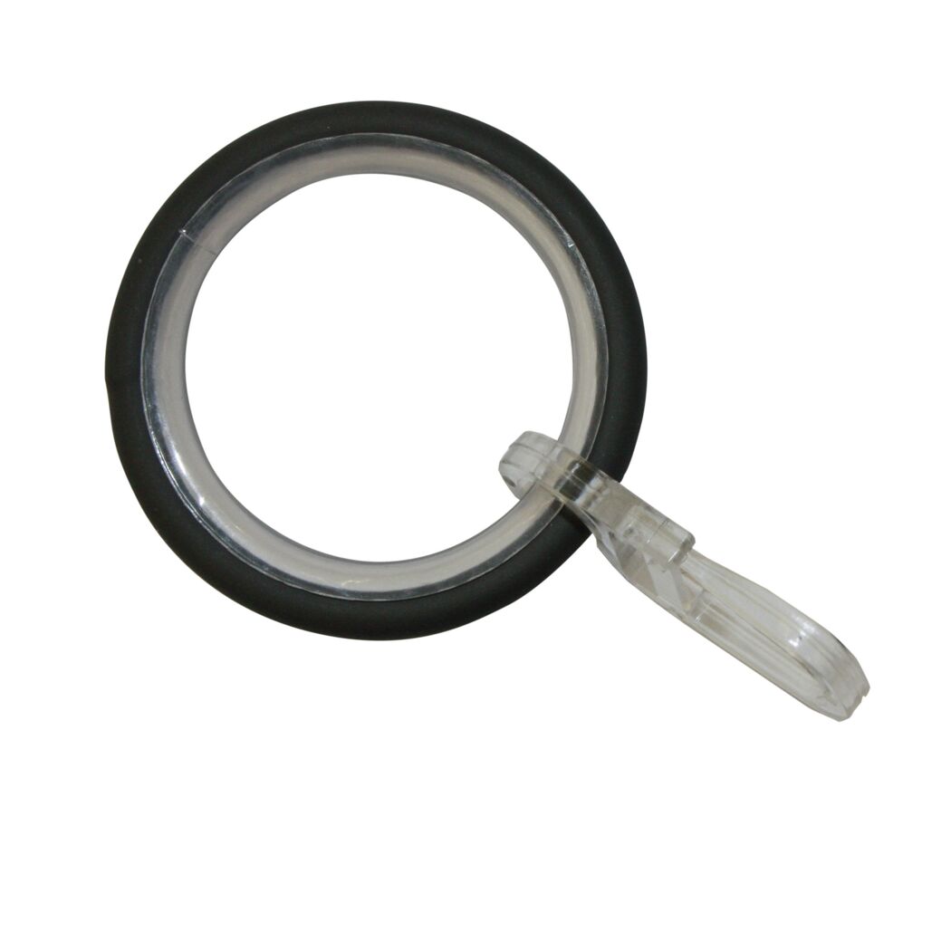 Grauer Gardinenring mit transparentem Clip