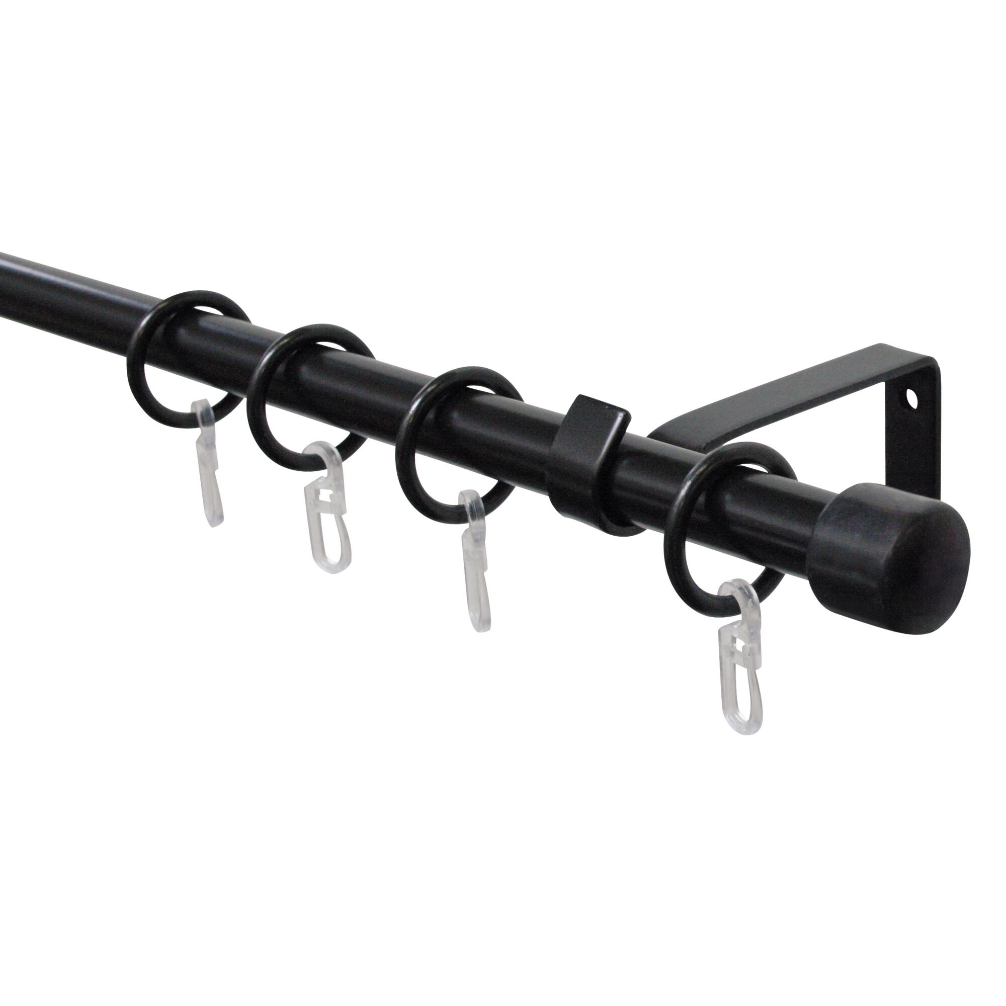 Schwarze Gardinenstange mit Ringen und Haken