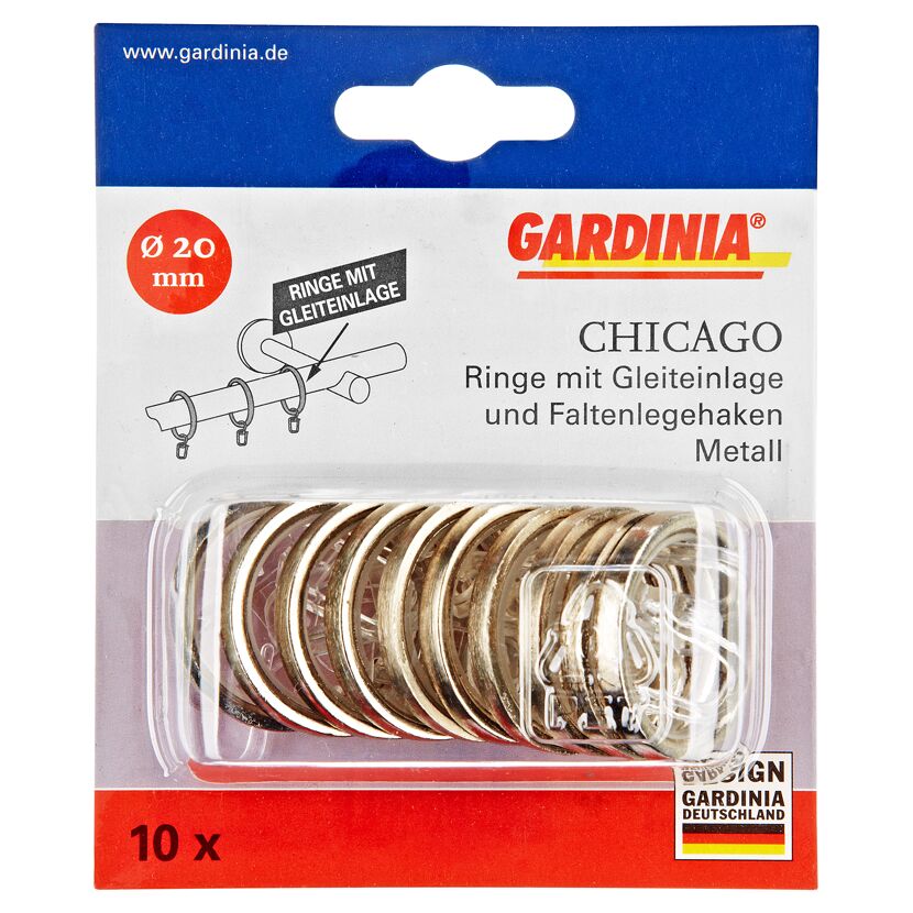 Gardina Chicago Metallringe mit Gleiteinlage und Faltenlegehaken