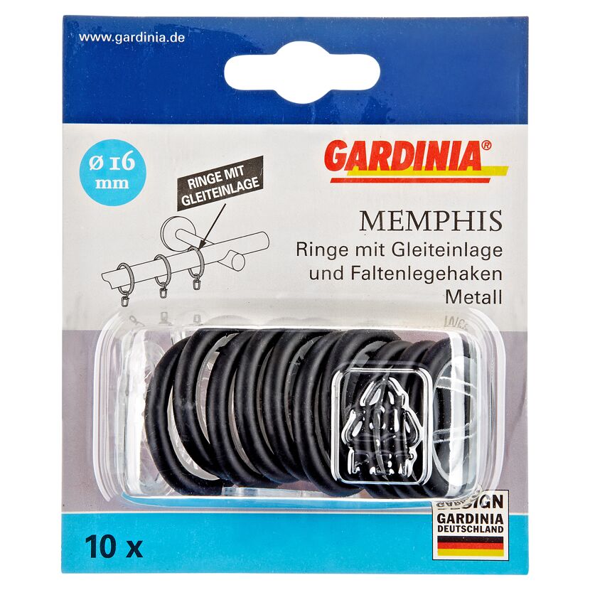 Gardina Memphis Ringe mit Gleiteinlage und Faltenlegehaken