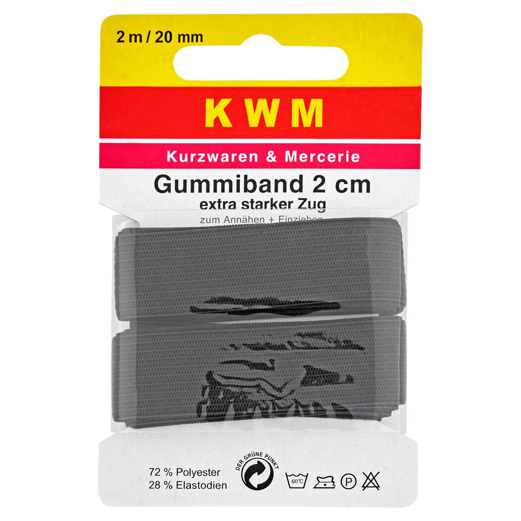 Gummiband 2 cm von KWM, extra starker Zug, 2 m lang
