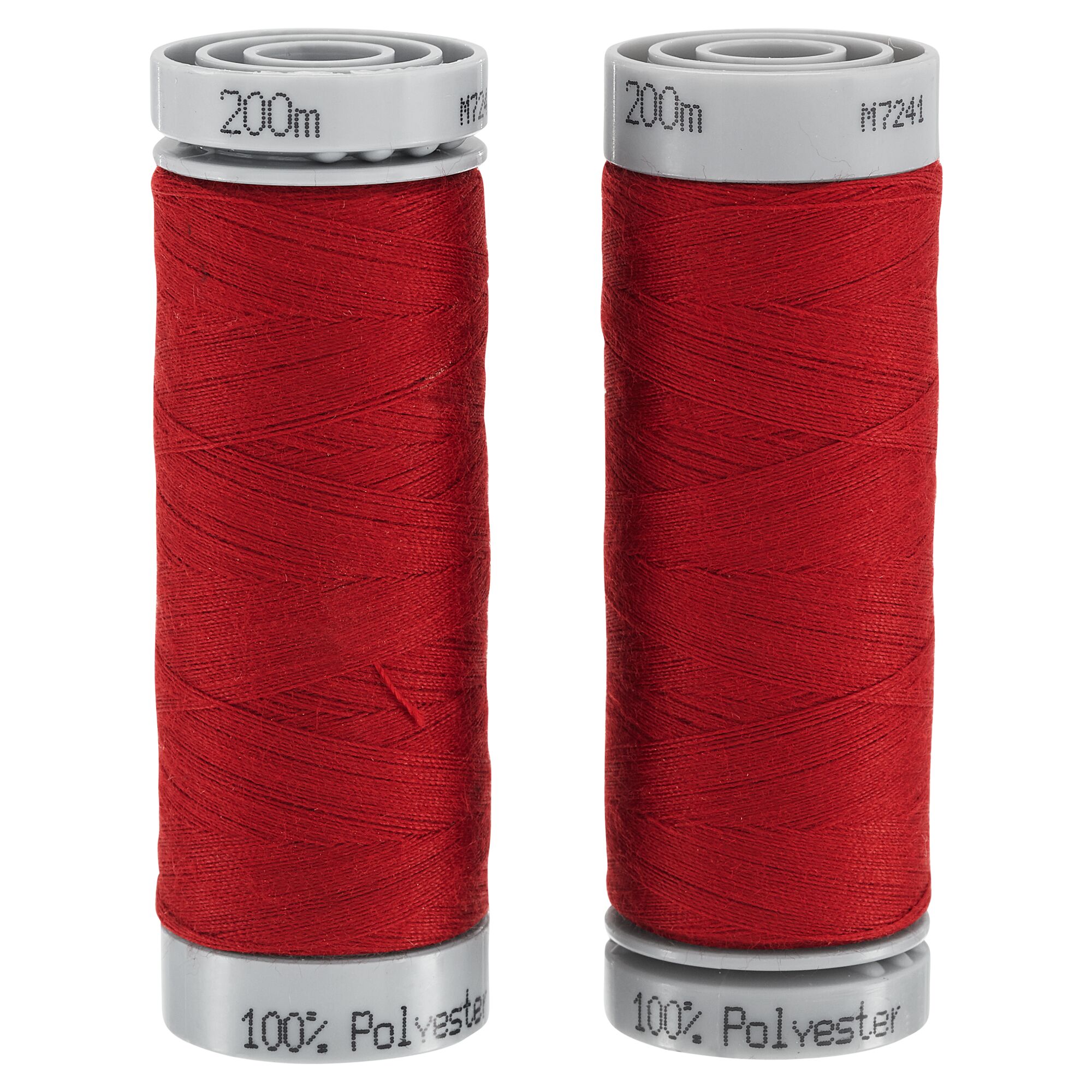 Zwei Rollen rotes Nähgarn, 100 % Polyester