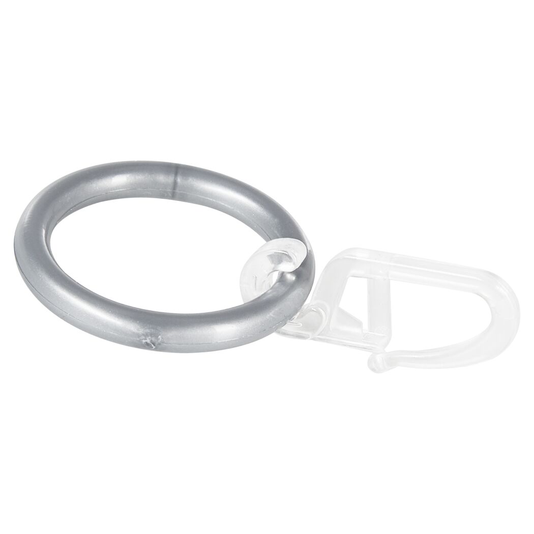 Silberner Gardinenring mit durchsichtigem Clip.