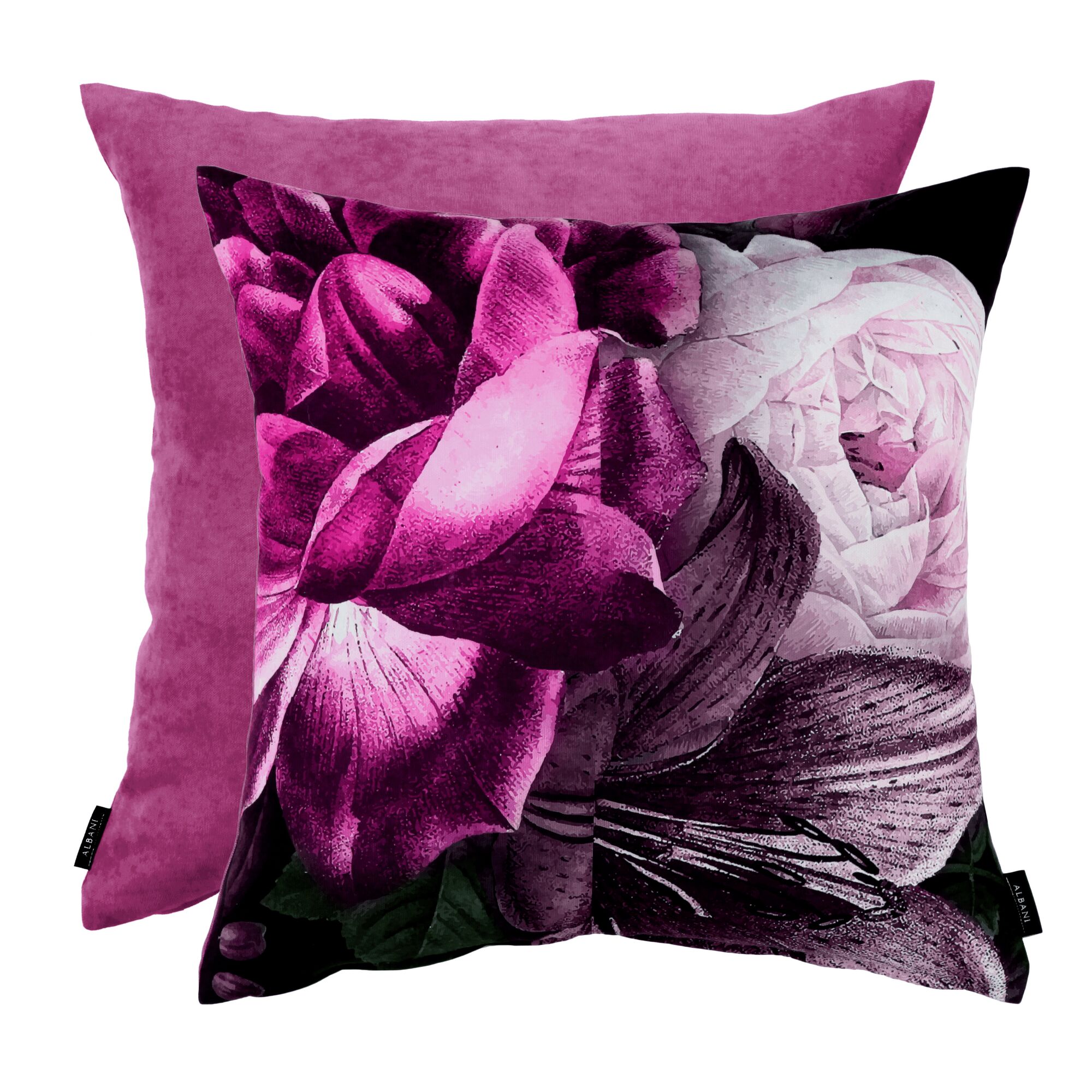 Zwei Kissen mit rosa Blumenmuster