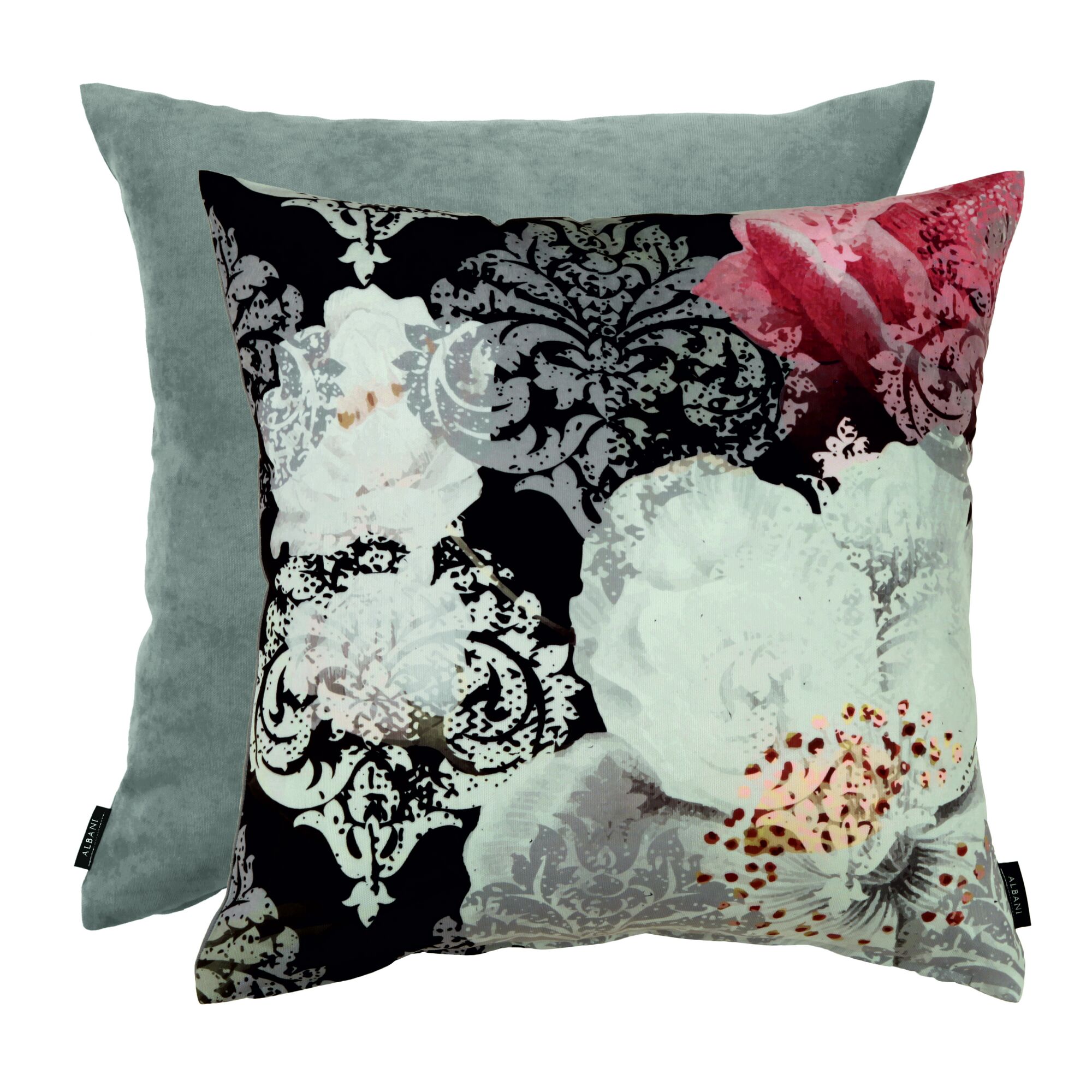 ALBANI Kissen mit Blumenmuster in schwarz, weiß und rot