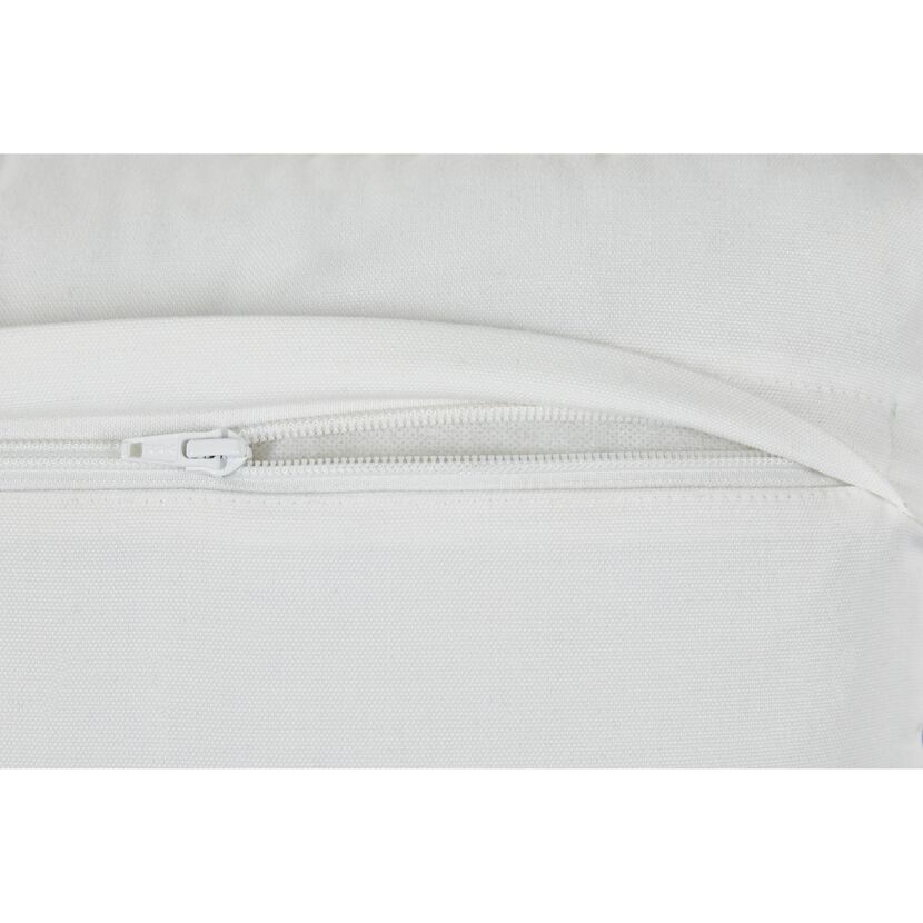 Weißer Kissenbezug mit Reißverschluss.