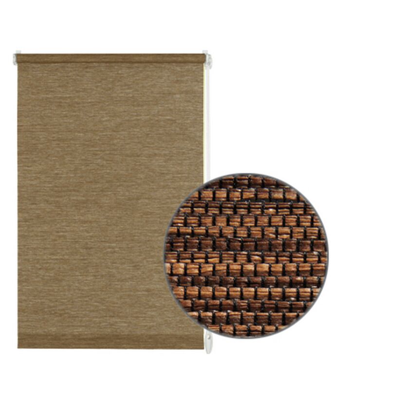 Nougatfarbenes Rollo aus Naturmaterial mit Nahaufnahme