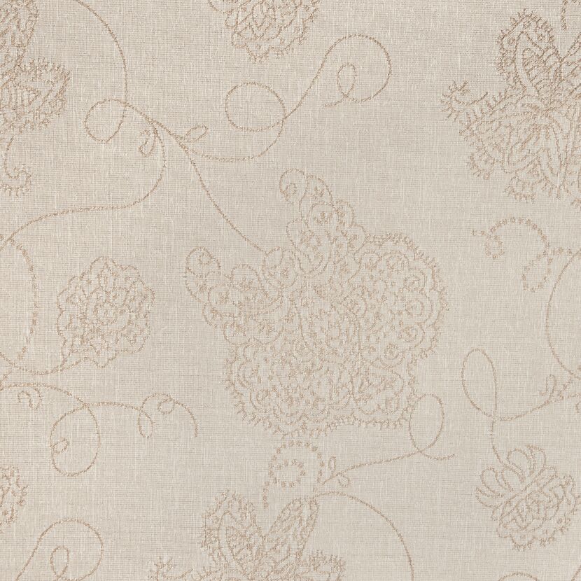 Beigefarbener Stoff mit floralen Stickereien