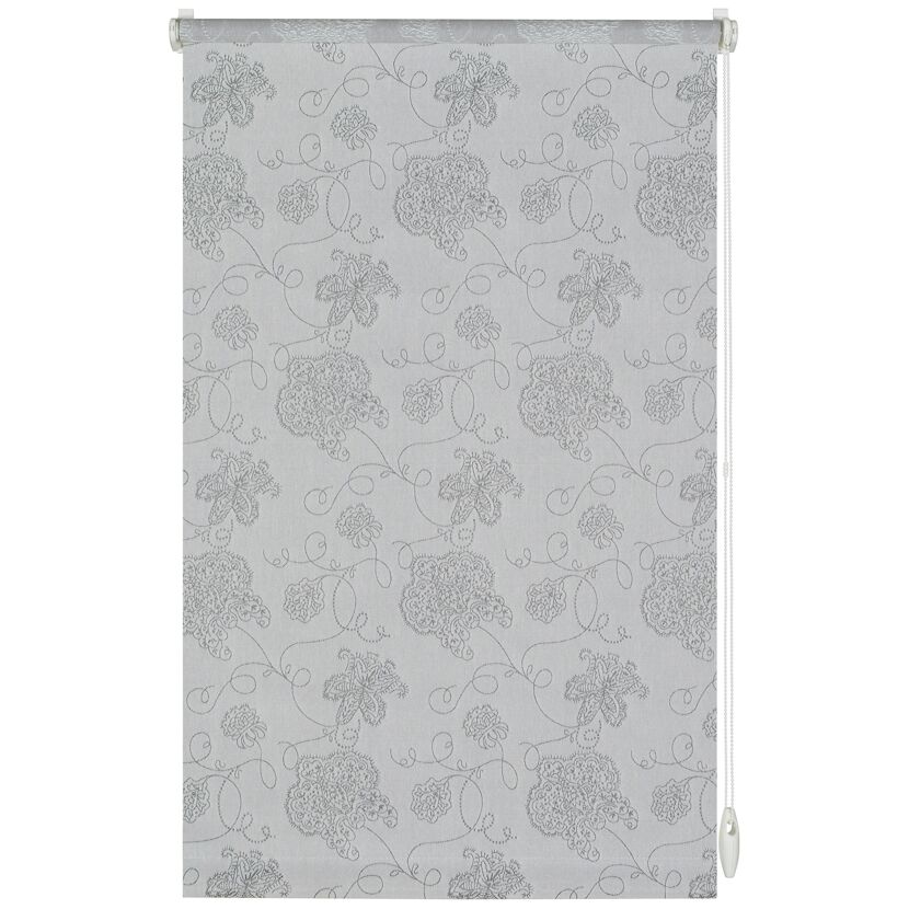 Rollo mit silber-grauem Blumenmuster