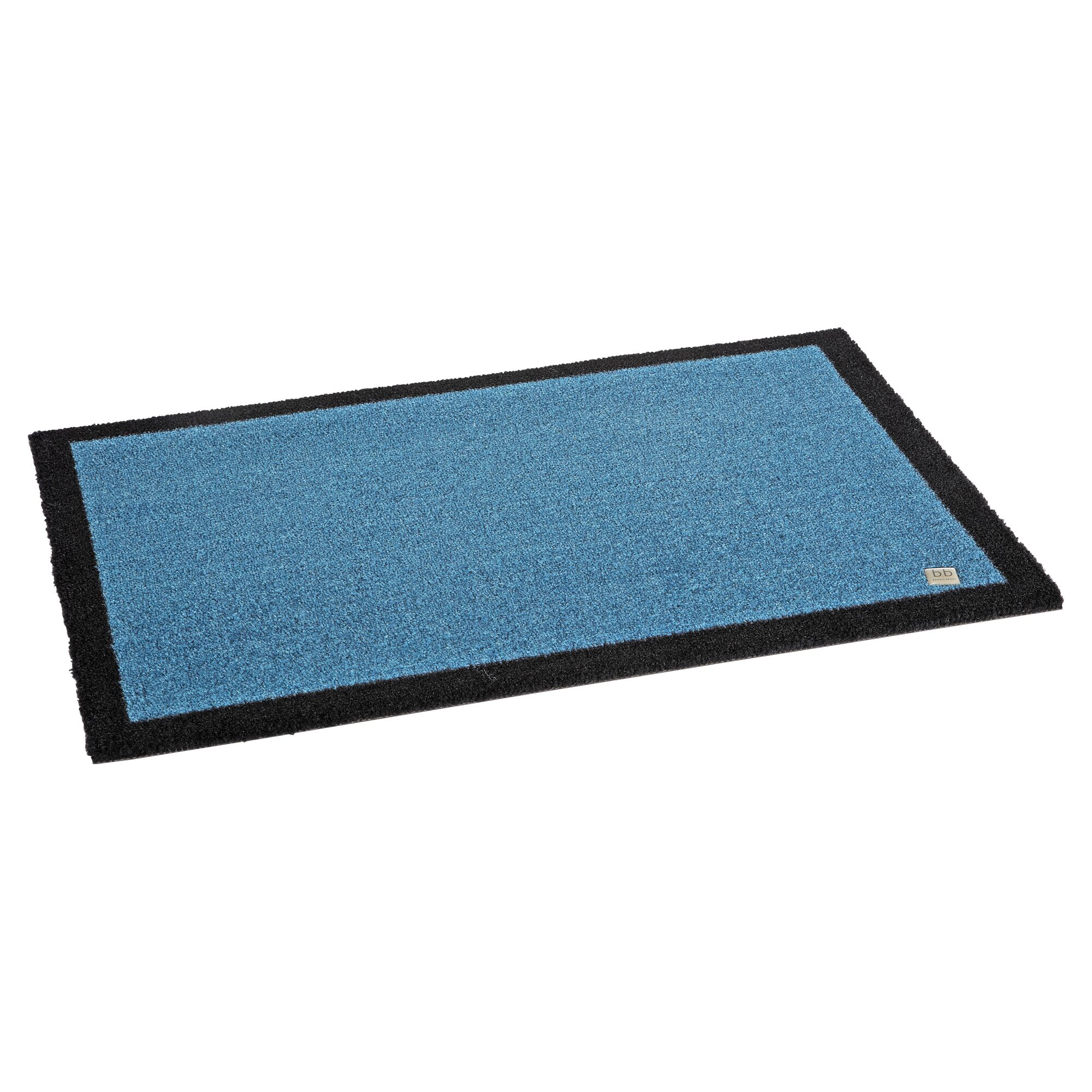 Blaue Fußmatte mit schwarzem Rand