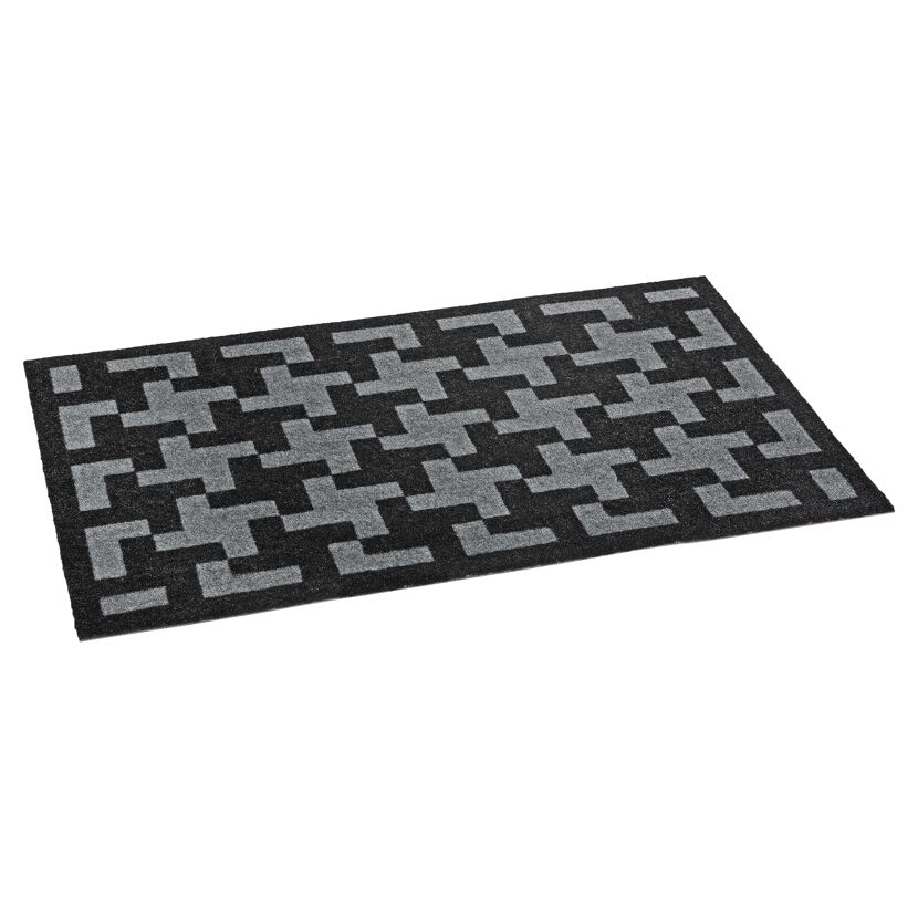 Schwarze Fußmatte mit grauem Hahnentrittmuster