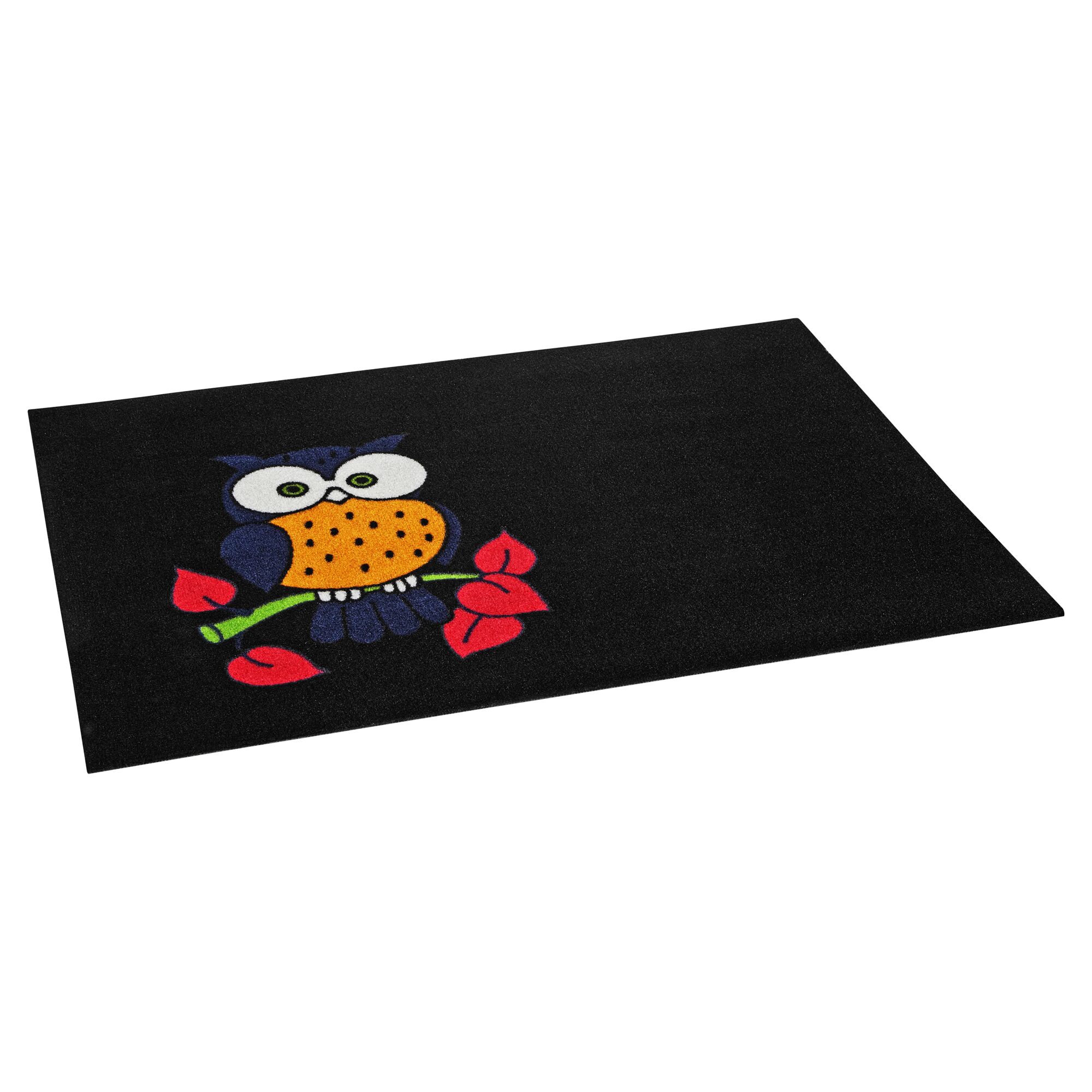 Schwarze Fußmatte mit Eulenmotiv