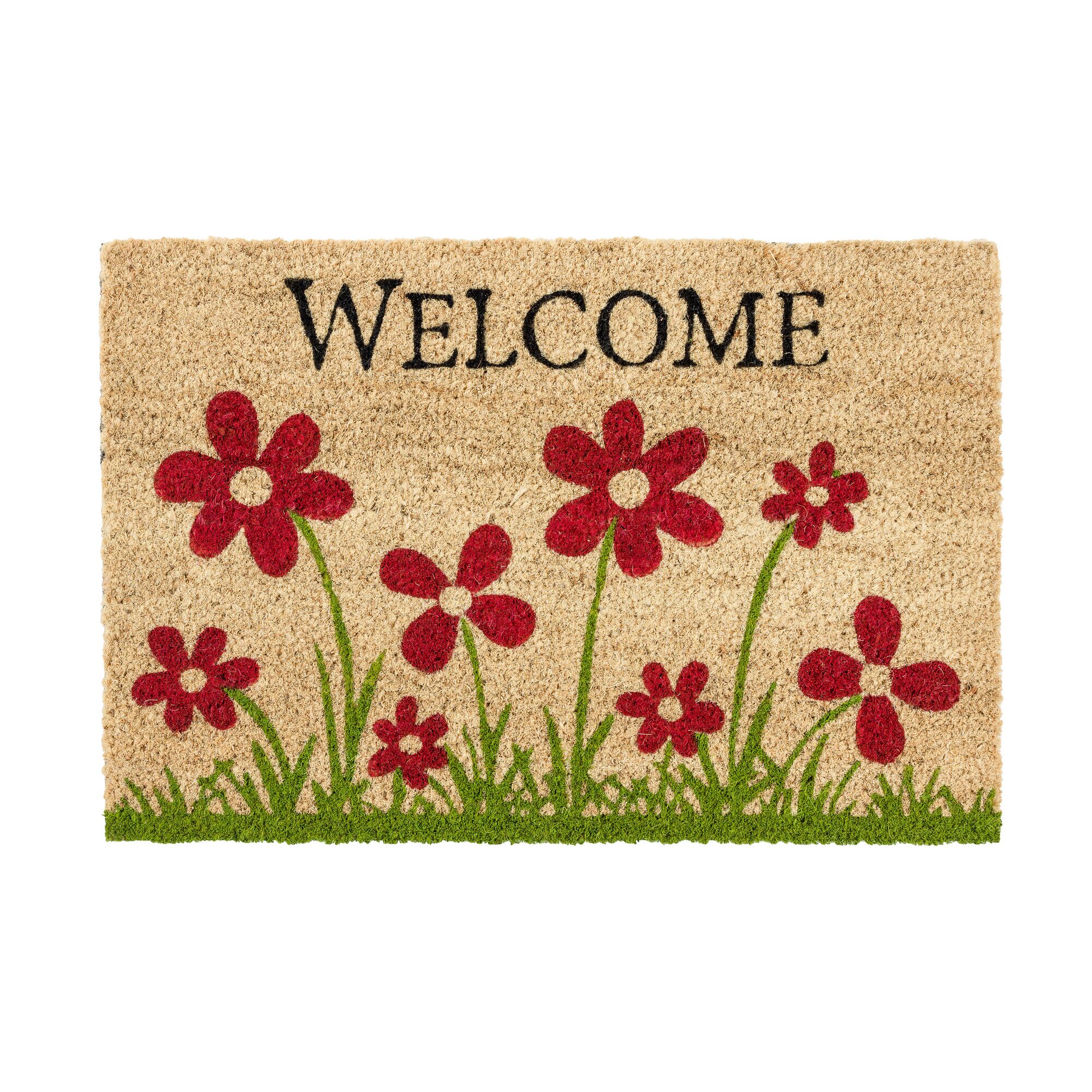 Fußmatte mit "Welcome" Schriftzug und Blumen