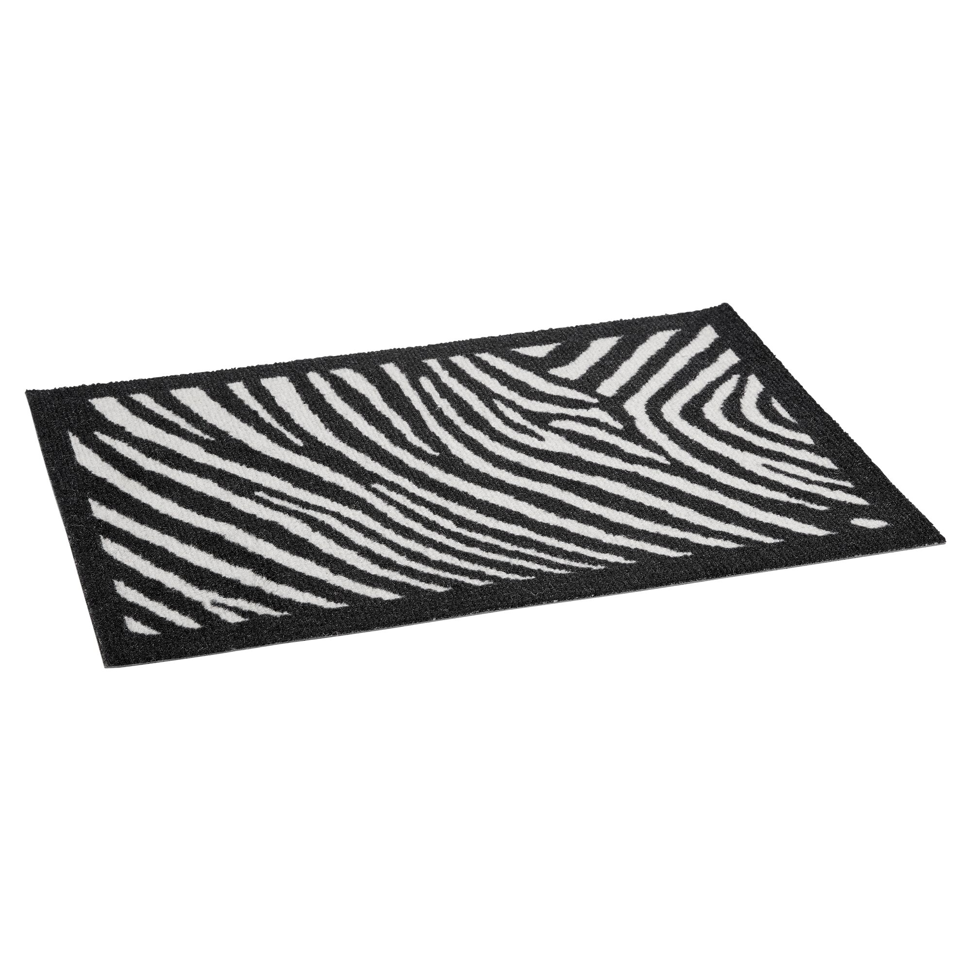 Schwarze Fußmatte mit Zebrastreifenmuster