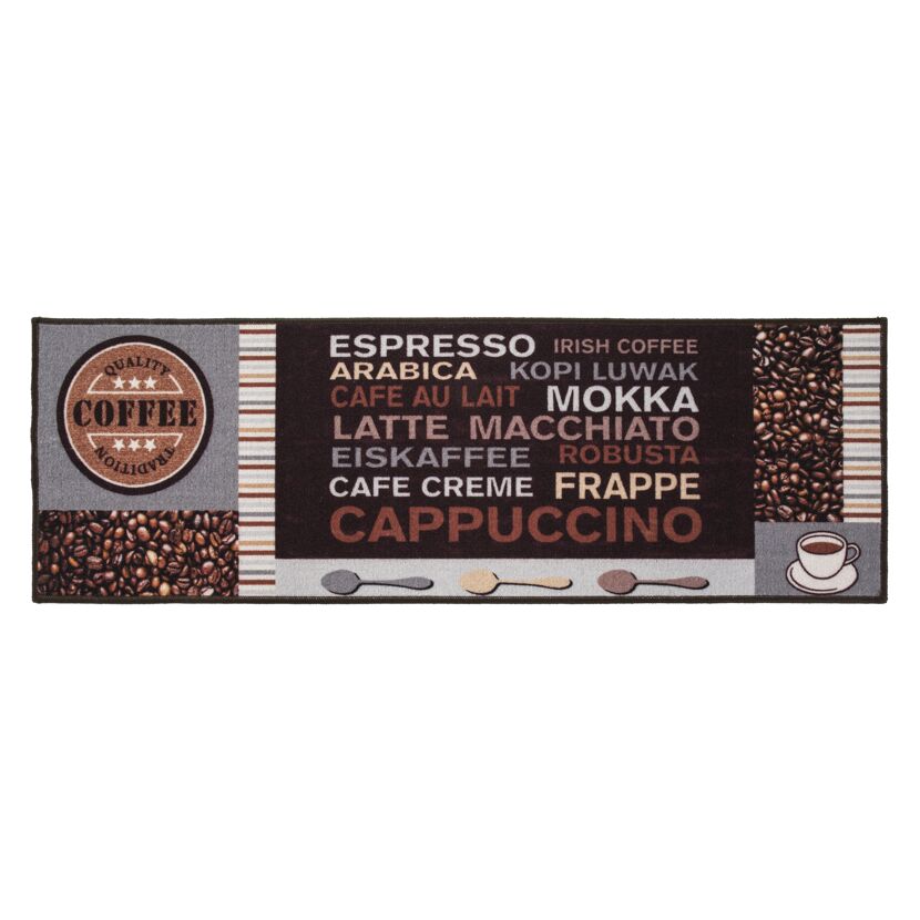 Läufer "Cafe" braun-grau mit Kaffeemotiven