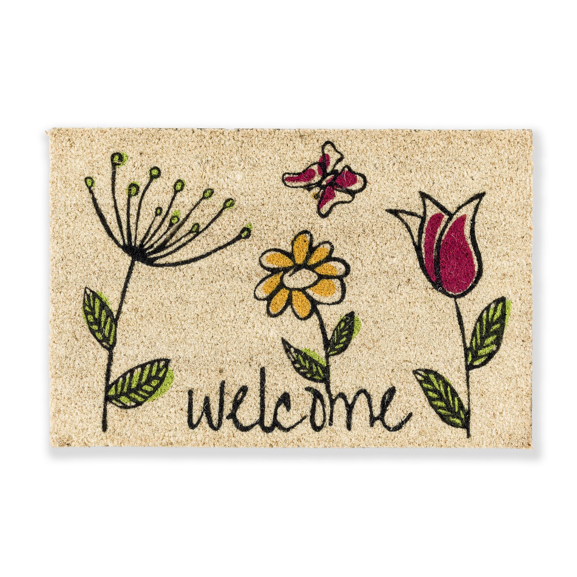 Fußmatte mit Blumenmuster und "Welcome" Schriftzug